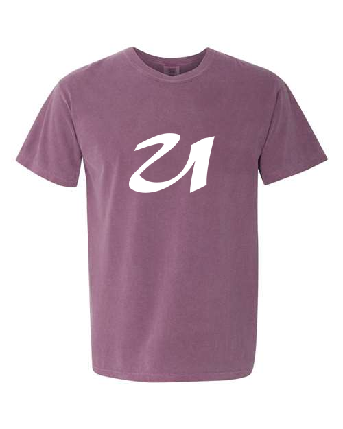 Alphabet U T-Shirt 9 inch calligraphy White ink, Berry