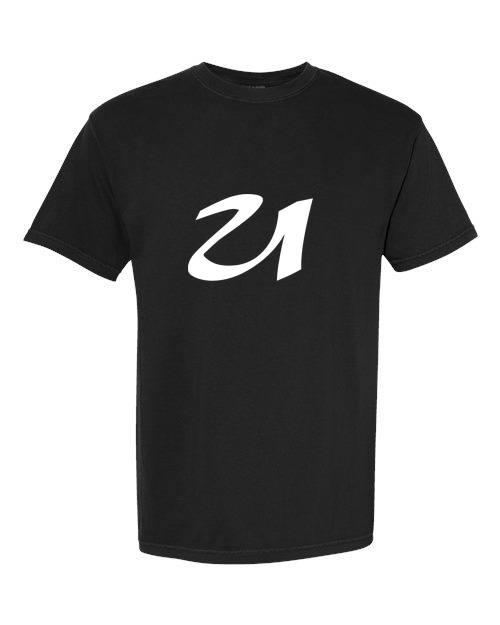 Alphabet U T-Shirt 9 inch calligraphy White ink, Black