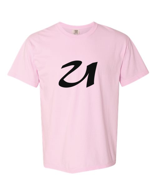Alphabet U T-Shirt 9 inch calligraphy Black ink, Blossom
