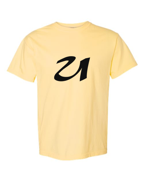 Alphabet U T-Shirt 9 inch calligraphy Black ink, Butter