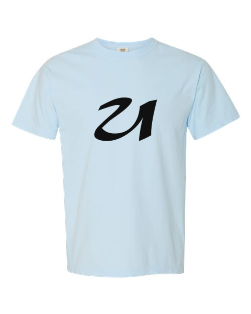 Alphabet U T-Shirt 9 inch calligraphy Black ink, Chambray