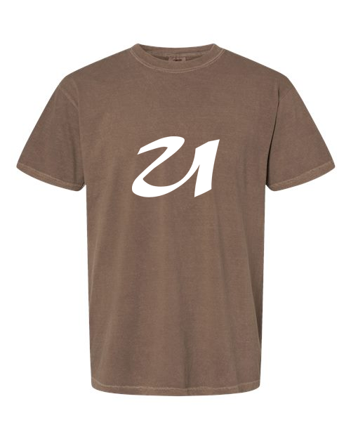 Alphabet U T-Shirt 9 inch calligraphy White ink, Espresso