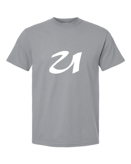 Alphabet U T-Shirt 9 inch calligraphy White ink, Granite