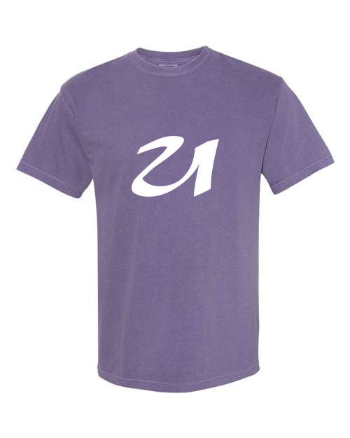 Alphabet U T-Shirt 9 inch calligraphy White ink, Grape