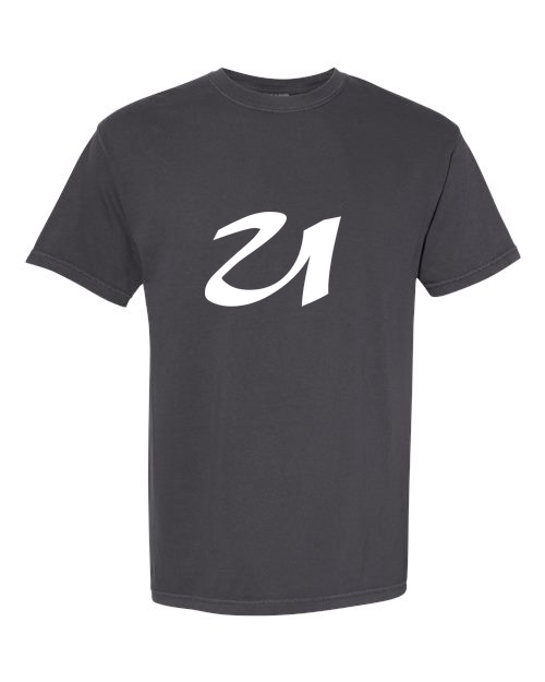 Alphabet U T-Shirt 9 inch calligraphy White ink, Graphite