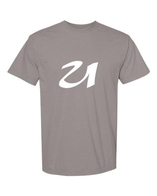 Alphabet U T-Shirt 9 inch calligraphy White ink, Grey