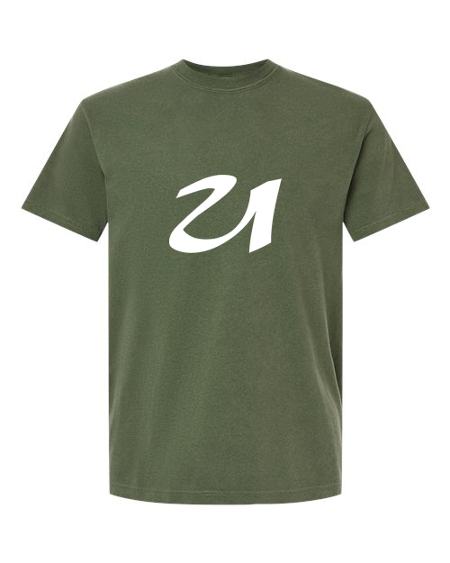 Alphabet U T-Shirt 9 inch calligraphy White ink, Hemp
