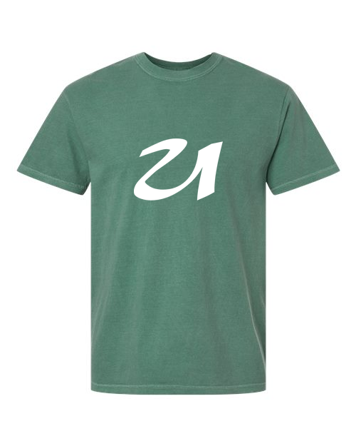 Alphabet U T-Shirt 9 inch calligraphy White ink, Light Green
