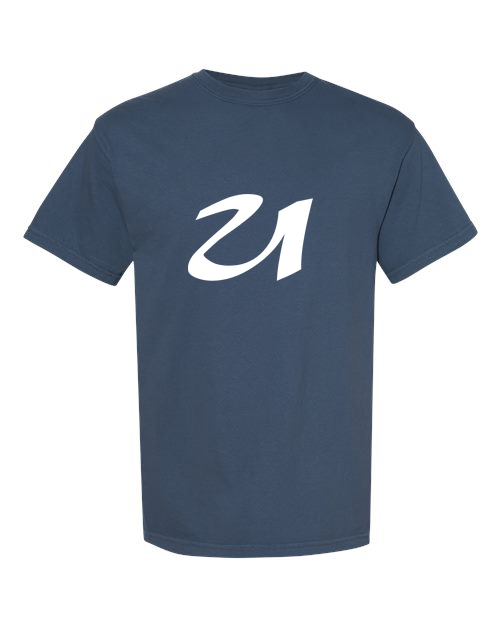 Alphabet U T-Shirt 9 inch calligraphy White ink, Midnight