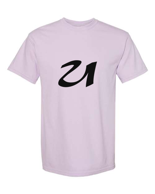 Alphabet U T-Shirt 9 inch calligraphy Black ink, Orchid