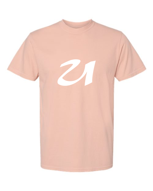 Alphabet U T-Shirt 9 inch calligraphy White ink, Peachy