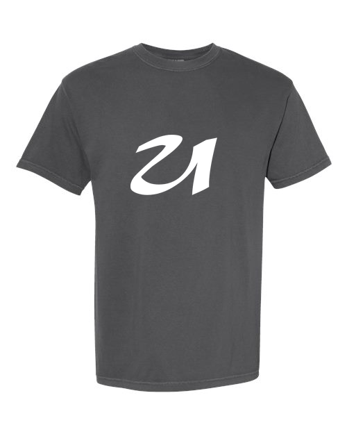 Alphabet U T-Shirt 9 inch calligraphy White ink, Pepper