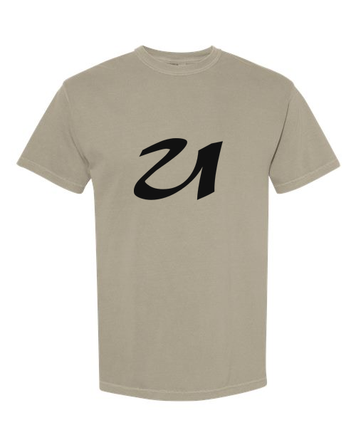 Alphabet U T-Shirt 9 inch calligraphy Black ink, Sandstone
