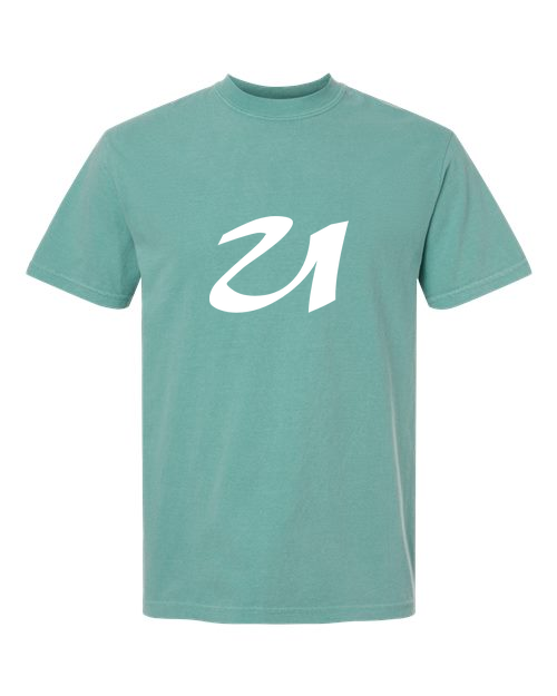 Alphabet U T-Shirt 9 inch calligraphy White ink, Seafoam