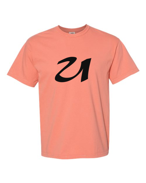Alphabet U T-Shirt 9 inch calligraphy Black ink, Terracotta