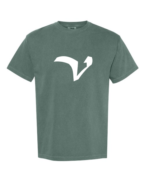 Alphabet V T-Shirt 9 inch calligraphy White ink, Blue Spruce