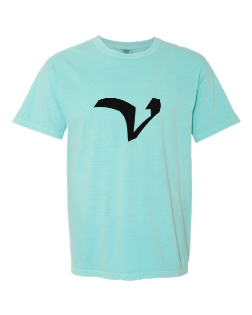 Alphabet V T-Shirt 9 inch calligraphy Black ink, Chalky Mint