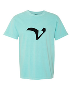 Alphabet V T-Shirt 9 inch calligraphy Black ink, Chalky Mint