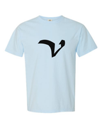 Alphabet V T-Shirt 9 inch calligraphy Black ink, Chambray