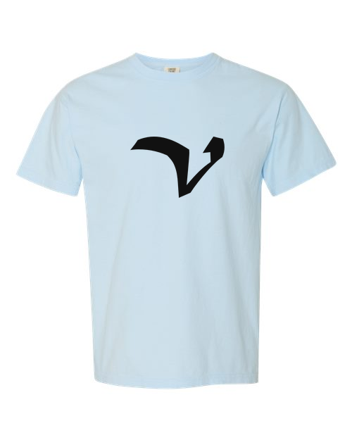 Alphabet V T-Shirt 9 inch calligraphy Black ink, Chambray