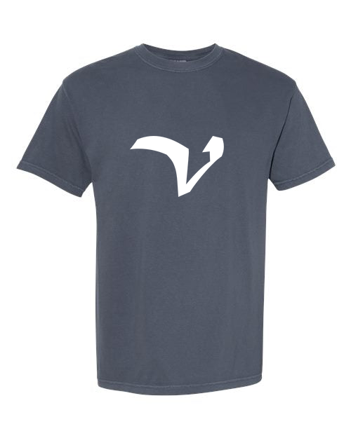 Alphabet V T-Shirt 9 inch calligraphy White ink, Denim