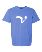 Alphabet V T-Shirt 9 inch calligraphy White ink, Flo Blue
