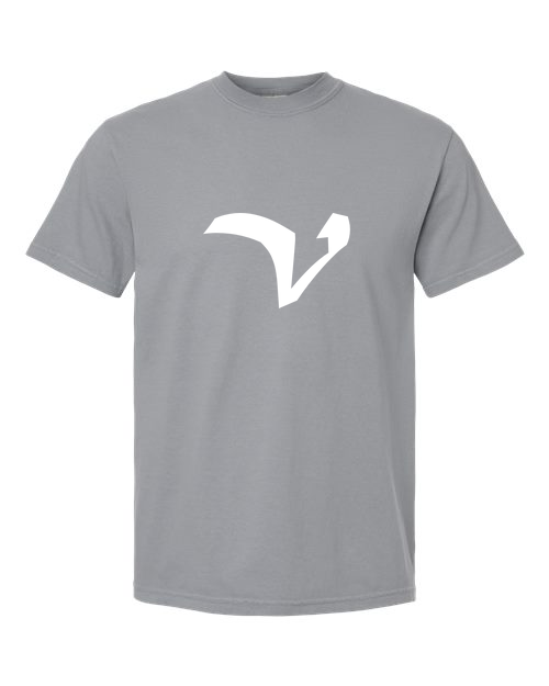Alphabet V T-Shirt 9 inch calligraphy White ink, Granite