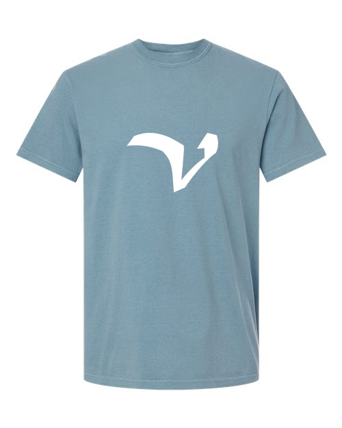Alphabet V T-Shirt 9 inch calligraphy White ink, Ice Blue
