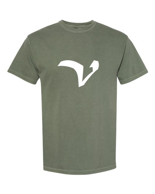 Alphabet V T-Shirt 9 inch calligraphy White ink, Moss