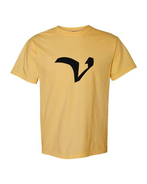 Alphabet V T-Shirt 9 inch calligraphy Black ink, Mustard