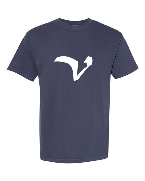 Alphabet V T-Shirt 9 inch calligraphy White ink, Navy
