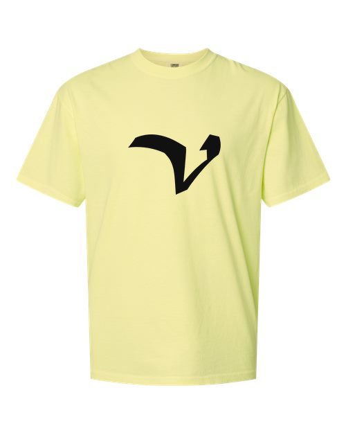 Alphabet V T-Shirt 9 inch calligraphy Black ink, Neon Lemon