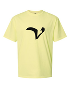 Alphabet V T-Shirt 9 inch calligraphy Black ink, Neon Lemon