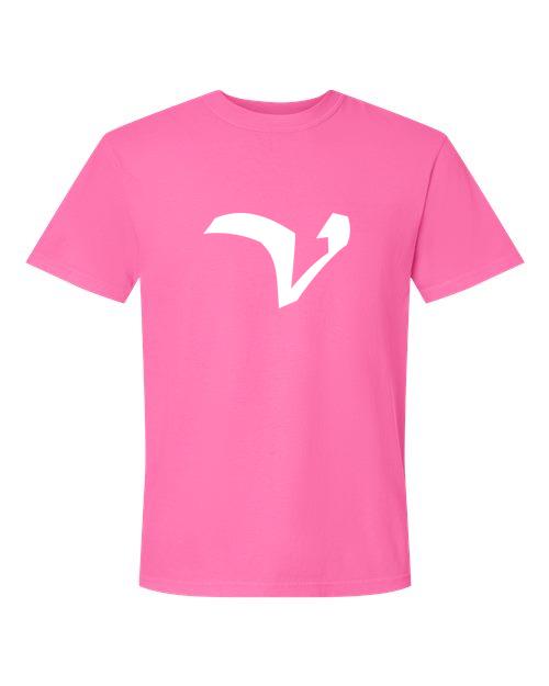Alphabet V T-Shirt 9 inch calligraphy White ink, Neon Pink