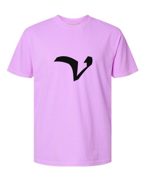 Alphabet V T-Shirt 9 inch calligraphy Black ink, Neon Violet
