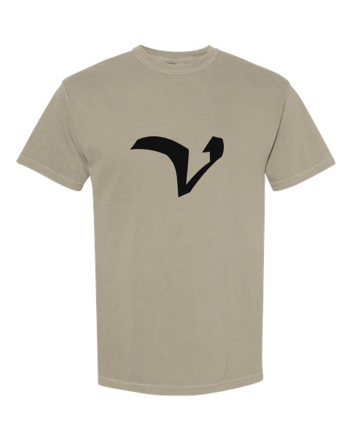 Alphabet V T-Shirt 9 inch calligraphy Black ink, Sandstone