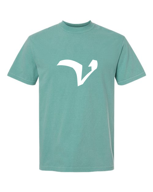 Alphabet V T-Shirt 9 inch calligraphy White ink, Seafoam