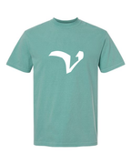 Alphabet V T-Shirt 9 inch calligraphy White ink, Seafoam