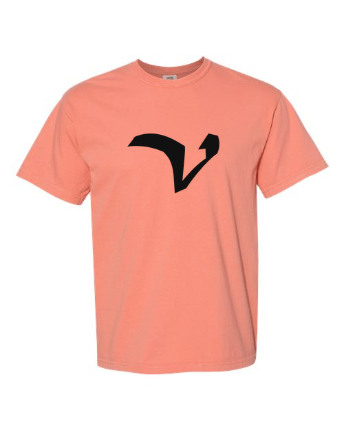 Alphabet V T-Shirt 9 inch calligraphy Black ink, Terracotta