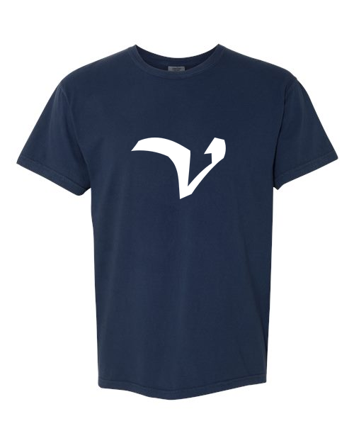Alphabet V T-Shirt 9 inch calligraphy White ink, True Navy