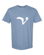 Alphabet V T-Shirt 9 inch calligraphy White ink, Washed Denim