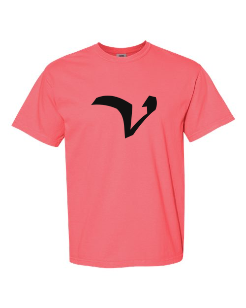 Alphabet V T-Shirt 9 inch calligraphy Black ink, Watermelon