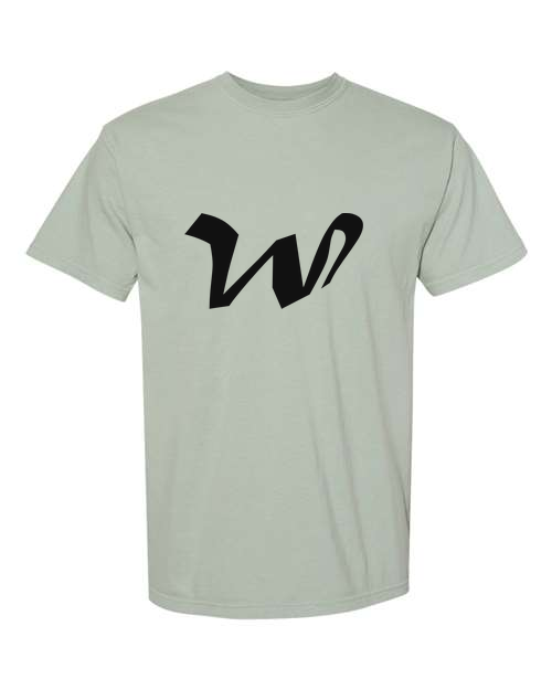 Alphabet W T-Shirt 9 inch calligraphy Black ink, Bay
