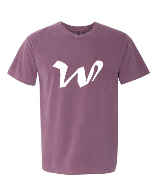 Alphabet W T-Shirt 9 inch calligraphy White ink, Berry
