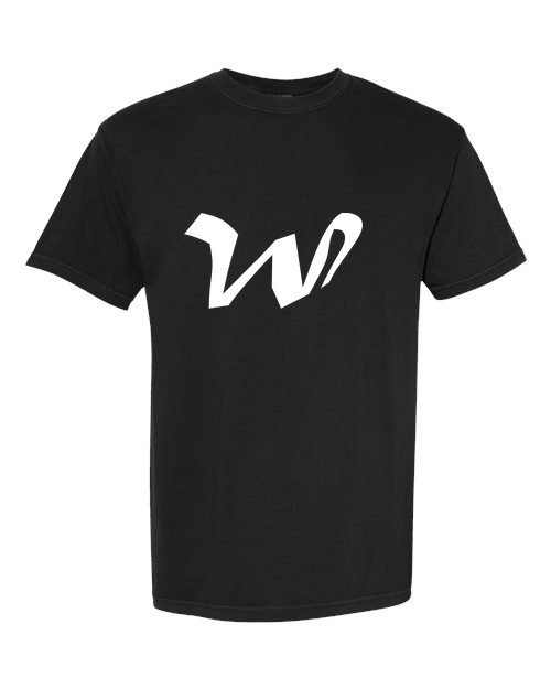 Alphabet W T-Shirt 9 inch calligraphy White ink, Black