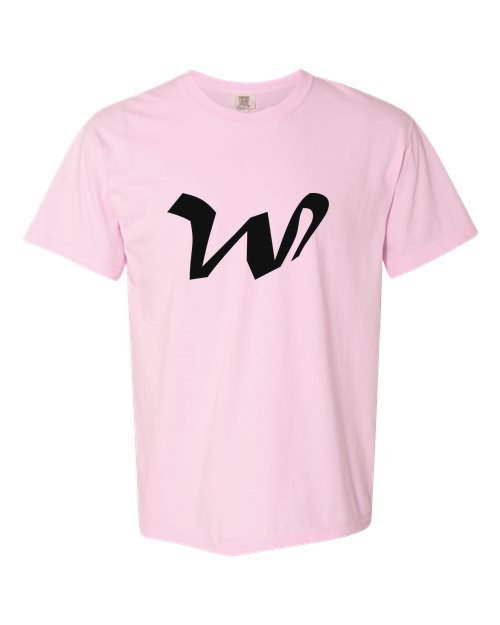 Alphabet W T-Shirt 9 inch calligraphy Black ink, Blossom