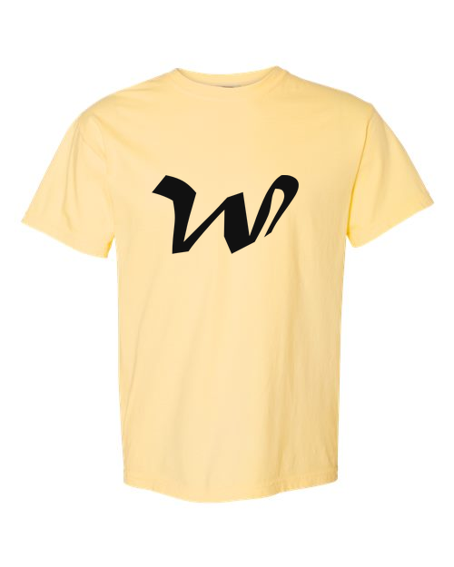 Alphabet W T-Shirt 9 inch calligraphy Black ink, Butter
