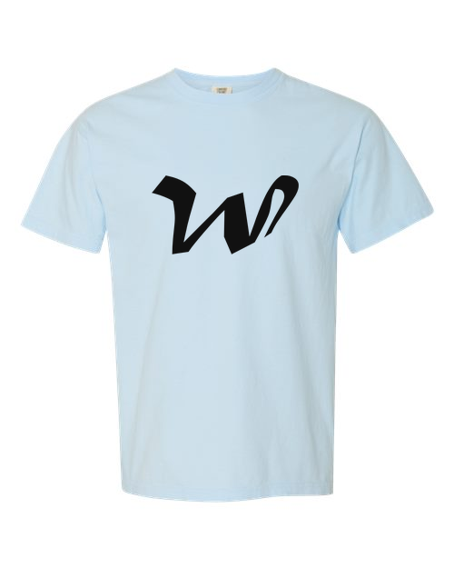 Alphabet W T-Shirt 9 inch calligraphy Black ink, Chambray