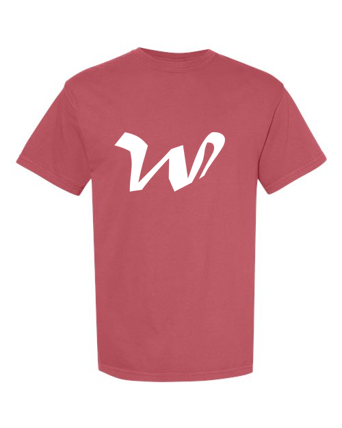Alphabet W T-Shirt 9 inch calligraphy White ink, Crimson
