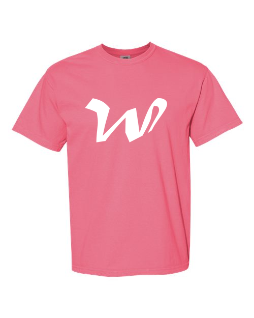 Alphabet W T-Shirt 9 inch calligraphy White ink, Crunchberry